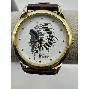 Triumph Watch Mens Indian Head New Battery Personalized Vintage Gold Tone 36MM U